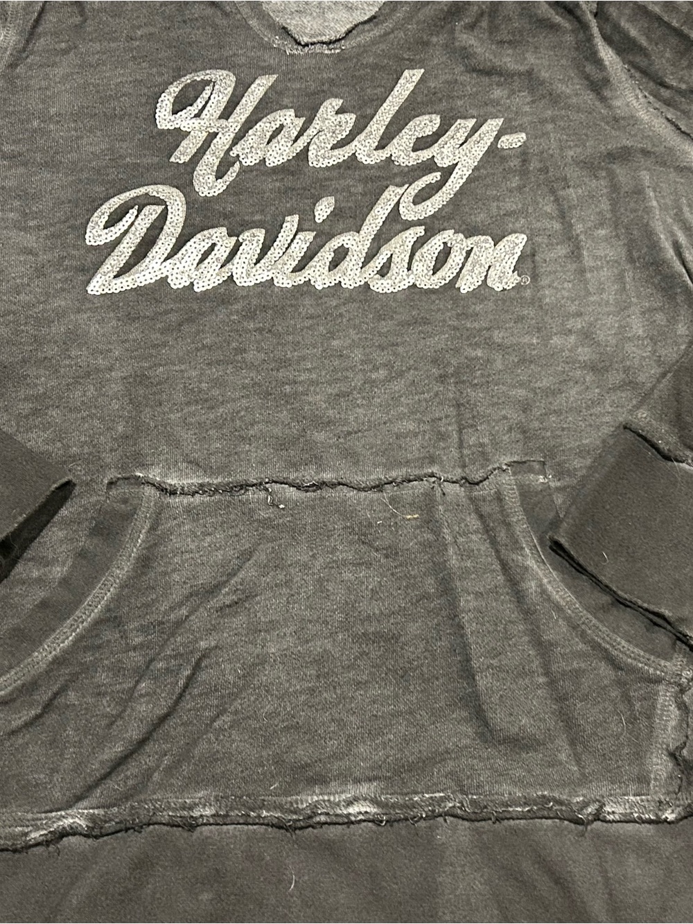 Women’s Harley-Davidson Sequin Hoodie (Size Large) - Distressed Charcoal Gray - Picture 7 of 9